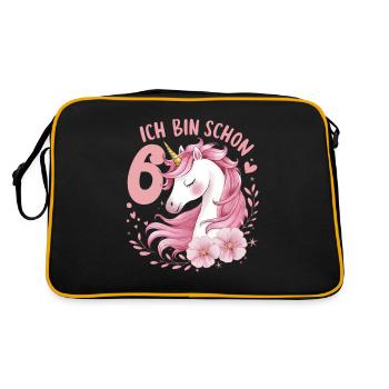 6. Geburtstag Mädchen 6 Jahre Pferd Pferde Einhorn - Retro Tasche - Schwarz/Gold - Hinten