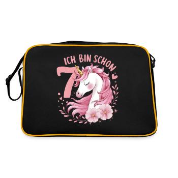 7. Geburtstag Mädchen 7 Jahre Pferd Pferde Einhorn - Retro Tasche - Schwarz/Gold - Hinten