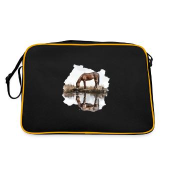 Horse drinking water on the lakeshore - Retro Bag - black/gold - Back