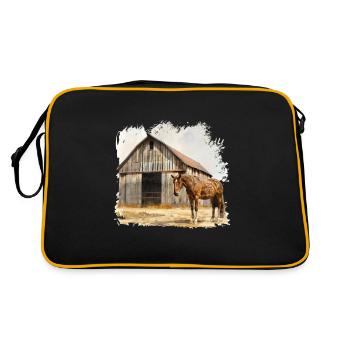 Rustic horse stable with brown horse - Retro Bag - black/gold - Back