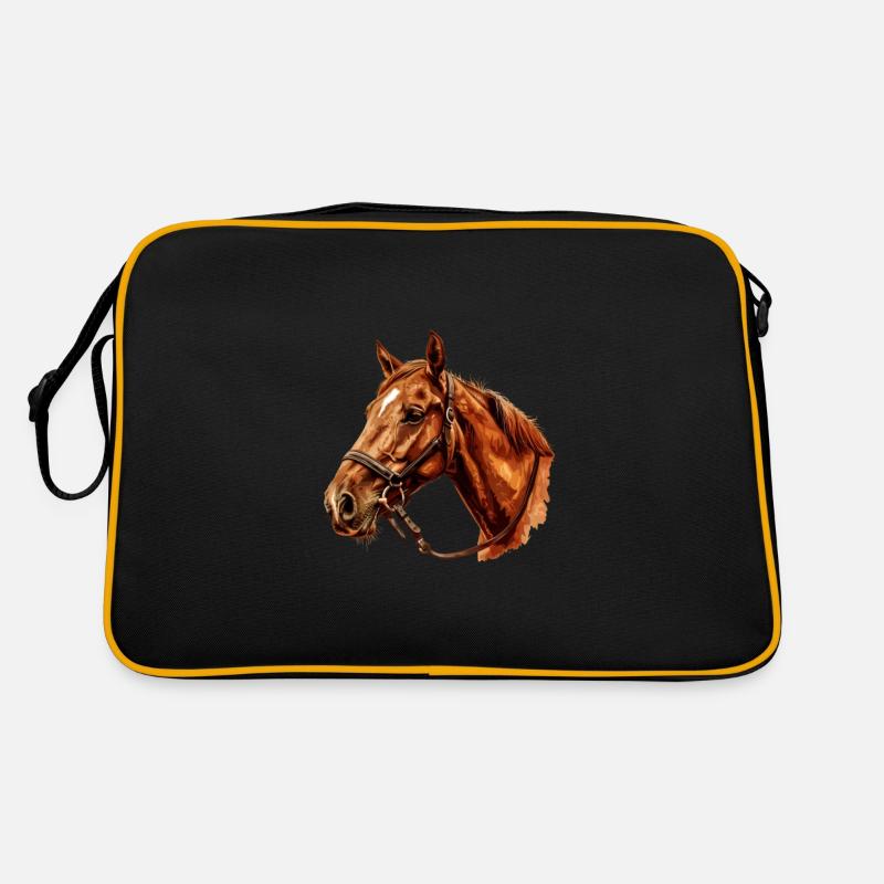 Cheval brun avec bride illustration Sac Retro