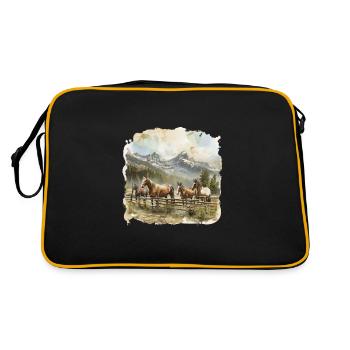 Horses in Front of Mountain Landscape Painting - Retro Bag - black/gold - Back