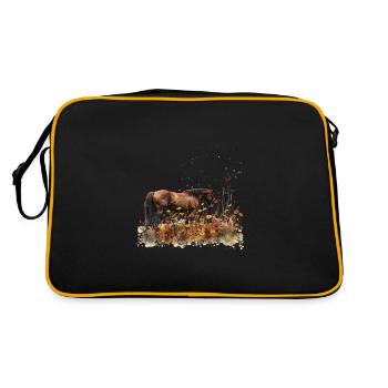 Horse In Wild Flower Meadow With Butterflies - Retro Bag - black/gold - Back