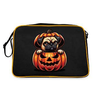 Chien d’Halloween, Carlin citrouille d’automne - Sac Retro - noir/or - Dos