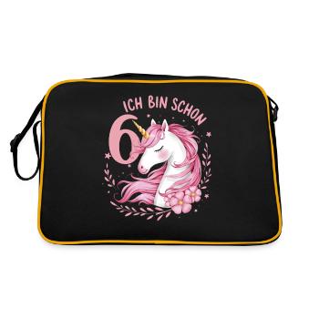6. Geburtstag Mädchen 6 Jahre Pferd Pferde Einhorn - Retro Tasche - Schwarz/Gold - Hinten