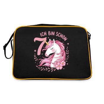 7. Geburtstag Mädchen 7 Jahre Pferd Pferde Einhorn - Retro Tasche - Schwarz/Gold - Hinten