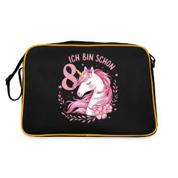 8. Geburtstag Mädchen 8 Jahre Pferd Pferde Einhorn - Retro Tasche - Schwarz/Gold - Hinten