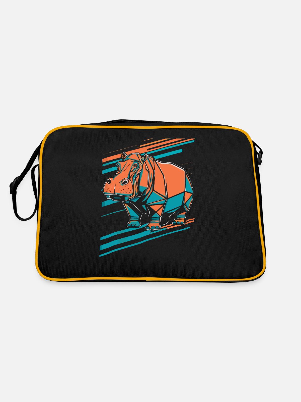 Geometric Hippo Art Design - Retro Bag - black/gold - Back