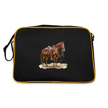 Brown horse with saddle outdoors - Retro Bag - black/gold - Back