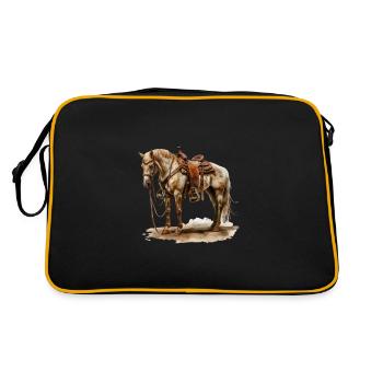 Cheval de selle western en selle brune - Sac Retro - noir/or - Dos