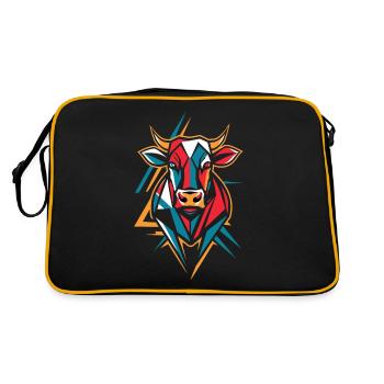 Geometrische Bauernhoftier Grafik Bunte Kuh - Retro Tasche - Schwarz/Gold - Hinten