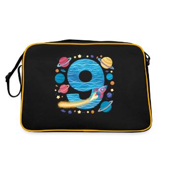 9. Geburtstag Jungen 9 Jahre Planeten Geburtstag - Retro Tasche - Schwarz/Gold - Hinten