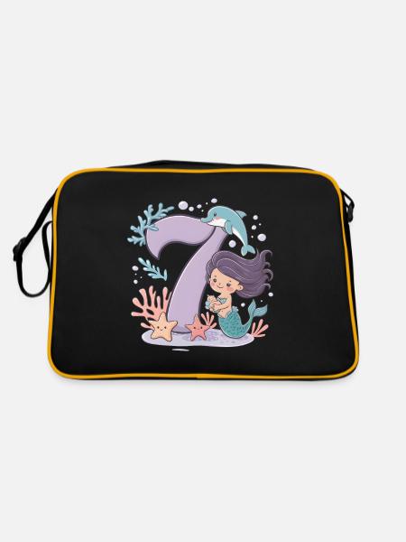 7th Birthday Girl 7 Years Mermaid Party - Retro Bag - black/gold - Back