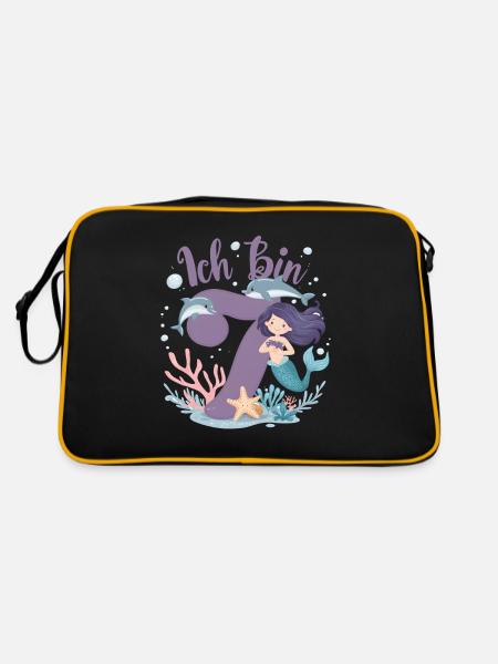 7th Birthday Girl 7 Years Mermaid Party - Retro Bag - black/gold - Back