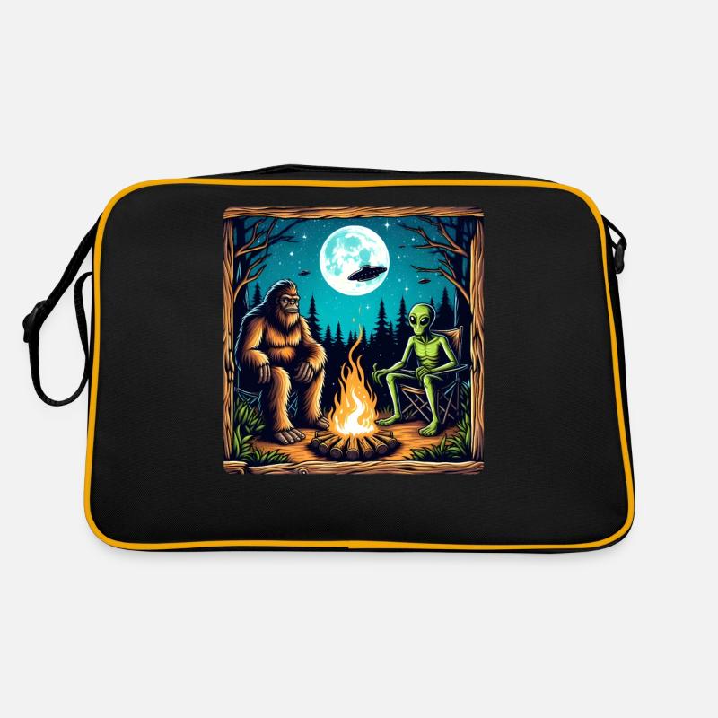 Bigfoot Mit Alien Am Lagerfeuer Retro Tasche