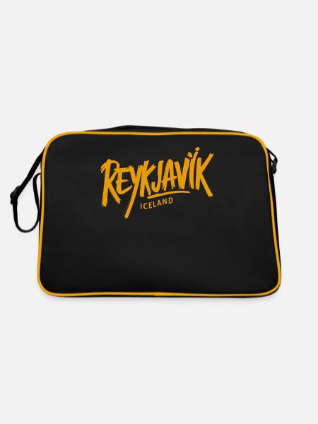 Reykjavik Iceland Souvenir - Retro Tasche - Schwarz/Gold - Hinten