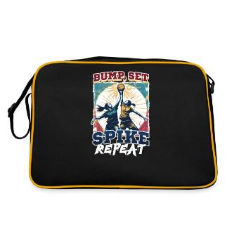 Lustiger Volleyball Stoß, Satz, Spike, Wiederholung - Retro Tasche - Schwarz/Gold - Hinten