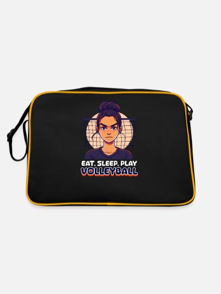 Drôle Volley-ball Manger Dormir Jouer Volley-ball - Sac Retro - noir/or - Dos