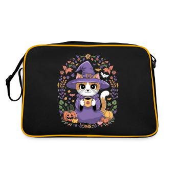 Chat sorcière d'Halloween avec des citrouilles - Sac Retro - noir/or - Dos