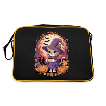 Cute Halloween Cat in Witch Costume - Retro Bag - black/gold - Back