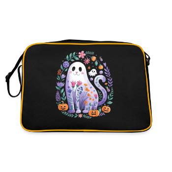 Chat mignon d'Halloween avec des citrouilles et des fleurs - Sac Retro - noir/or - Dos