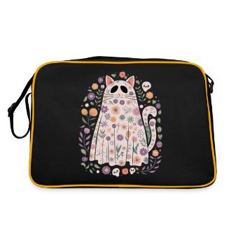 Joli chat fantôme d'Halloween avec des fleurs - Sac Retro - noir/or - Dos