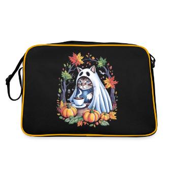 Chat d'Halloween en costume de fantôme avec des citrouilles - Sac Retro - noir/or - Dos