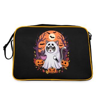 Chat d'Halloween en costume fantôme avec des citrouilles - Sac Retro - noir/or - Dos