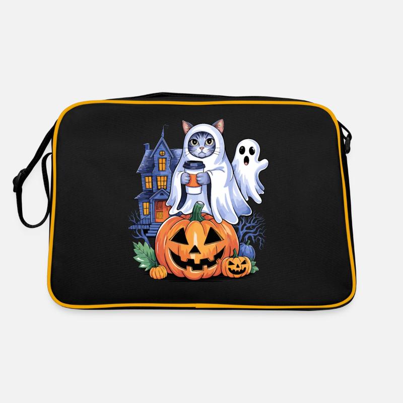 Chat d'Halloween avec citrouille et fantôme Sac Retro