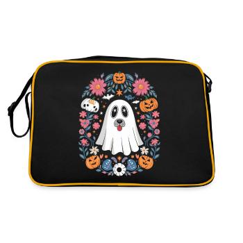Joli chien fantôme entouré de citrouilles d'Halloween - Sac Retro - noir/or - Dos
