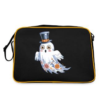 Fantôme d'Halloween avec chapeau haut de forme et motif floral - Sac Retro - noir/or - Dos