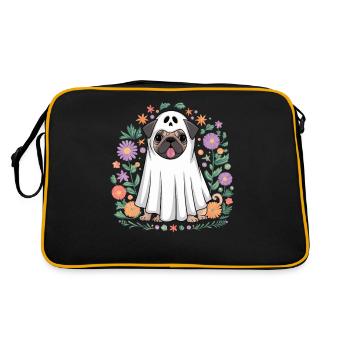Fantôme De Carlin Drôle D'Halloween Avec Des Fleurs - Sac Retro - noir/or - Dos