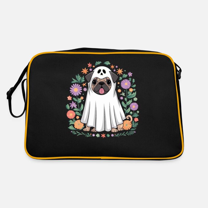 Fantôme De Carlin Drôle D'Halloween Avec Des Fleurs Sac Retro