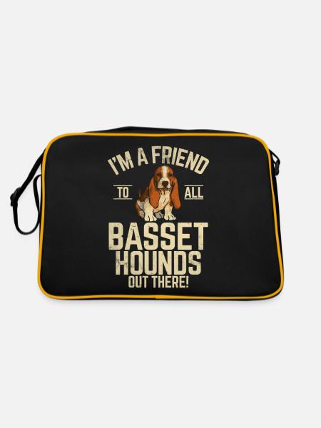 Basset Hound Gifts - Retro Tasche - Schwarz/Gold - Hinten