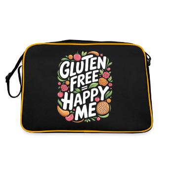 Glutenfrei = Glücklich Ich - Buntes Design - Retro Tasche - Schwarz/Gold - Hinten