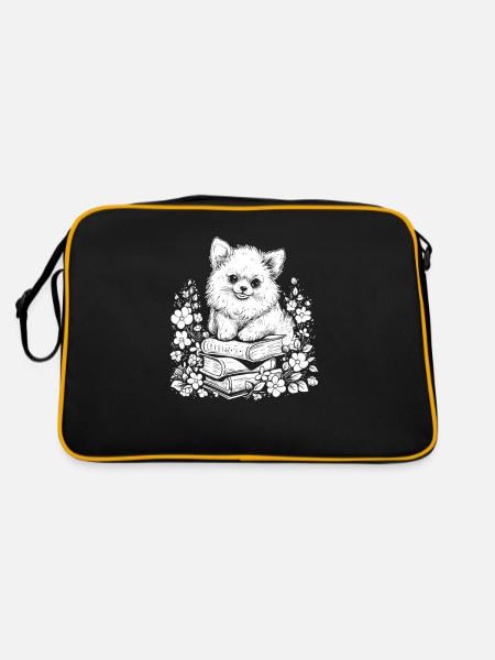 Pomeranian Blumenbuchleser Floralcottagecore - Retro Tasche - Schwarz/Gold - Hinten