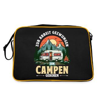 Camping Camper Zur Arbeit Gezwungen Zum Campen - Retro Tasche - Schwarz/Gold - Hinten