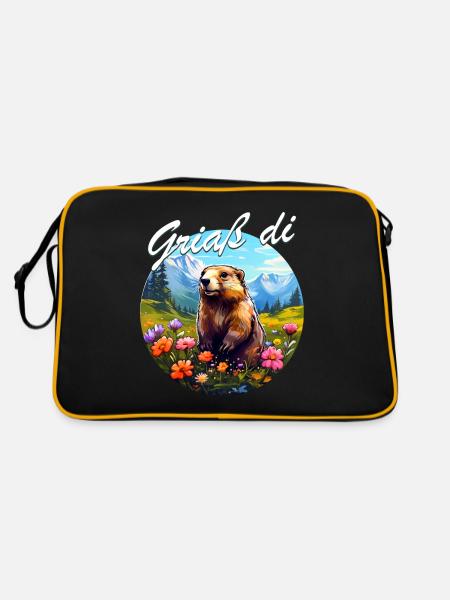 Griaß di Marmot, randonnée, montagnes, montagnards - Sac Retro - noir/or - Dos
