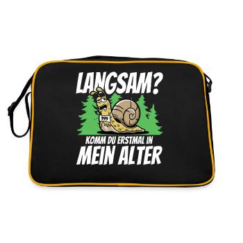 Rennschnecke Spruch Laufteam Jogger Marathon - Retro Tasche - Schwarz/Gold - Hinten