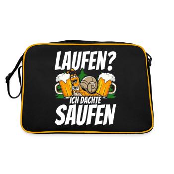 Rennschnecke Spruch Laufen ich dachte saufen - Retro Tasche - Schwarz/Gold - Hinten