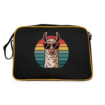 Retro Style Alpaka Mit Sonnenbrille Lustiges Tier - Retro Tasche - Schwarz/Gold - Hinten