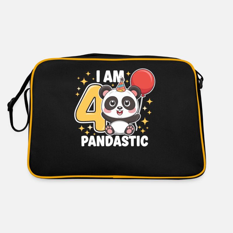 Ich Bin 4 Pandastisch 4. Geburtstag Panda - Retro Tasche - Schwarz/Gold
