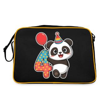 4. Geburtstag Panda mit Luftballon und Sternen - Retro Tasche - Schwarz/Gold - Hinten