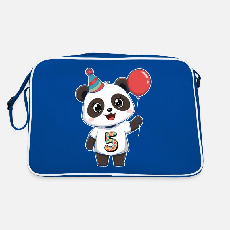 Cute panda with balloon and party hat for the 5th birthday Retro Bag