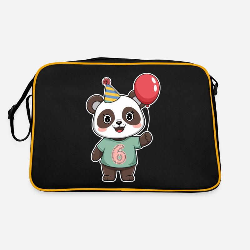 6th Birthday Panda with Balloon and Party Hat Retro Bag