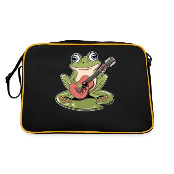 Frog with guitar playing on water lily - Retro Bag - black/gold - Back