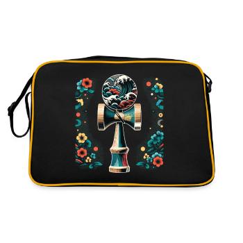 Japanese Kendama Floral Great Wave - Retro Bag - black/gold - Back