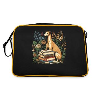 Greyhound Windhund Blumenbuchleser - Retro Tasche - Schwarz/Gold - Hinten