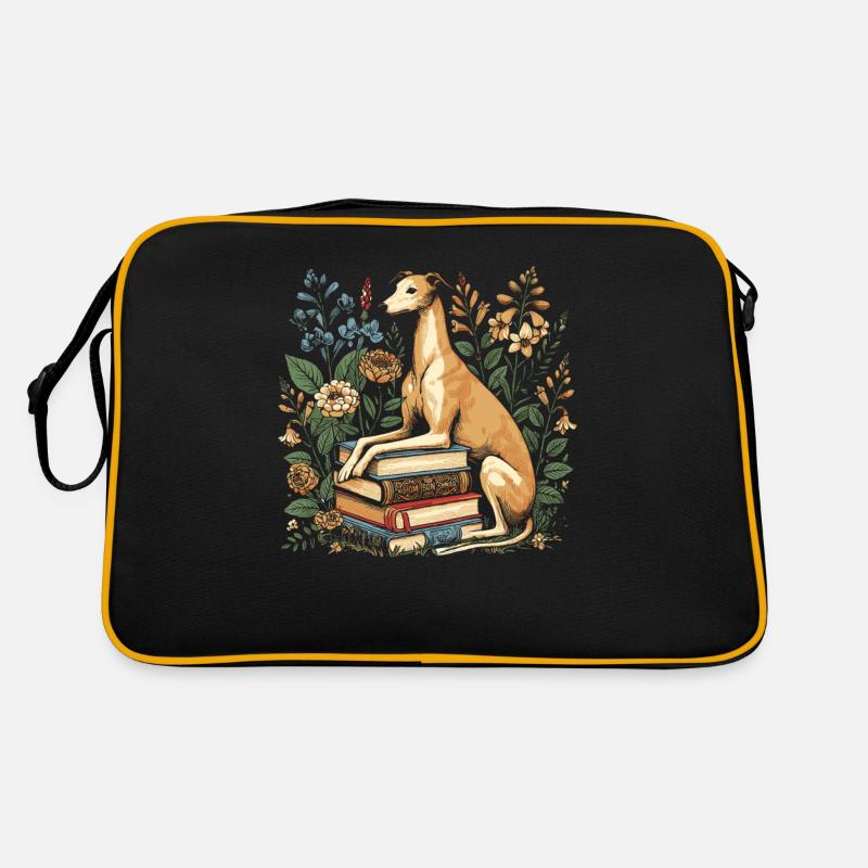 Greyhound Windhund Blumenbuchleser Retro Tasche
