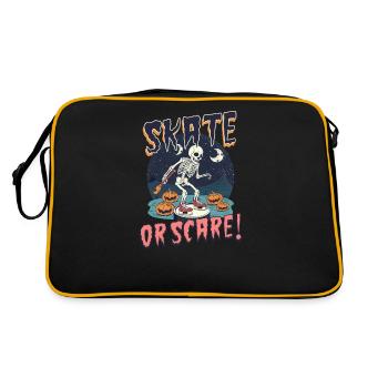 Halloween Eishockey Schlittschuh oder Schrecken! - Retro Tasche - Schwarz/Gold - Hinten